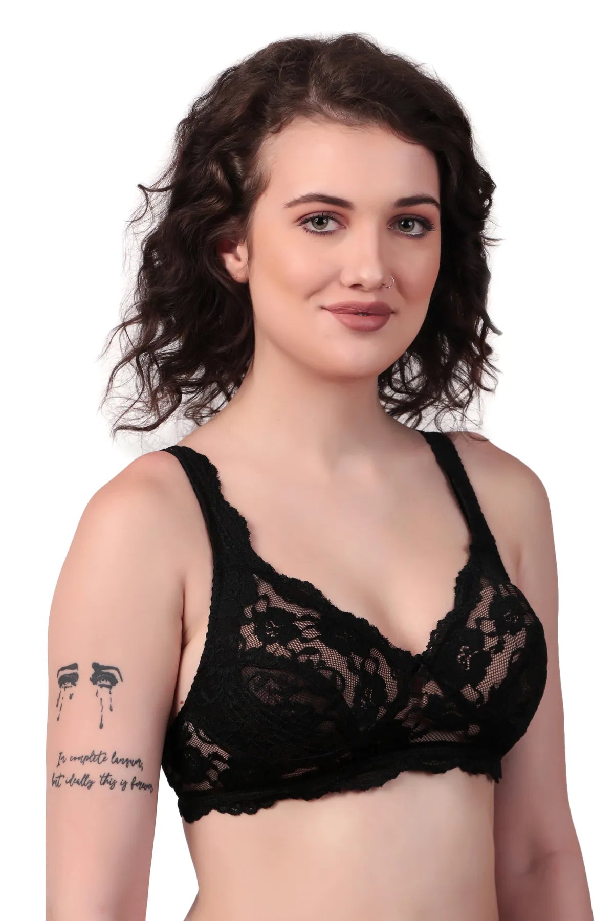 Black Premium Non Padded Solid Net Bra For Women