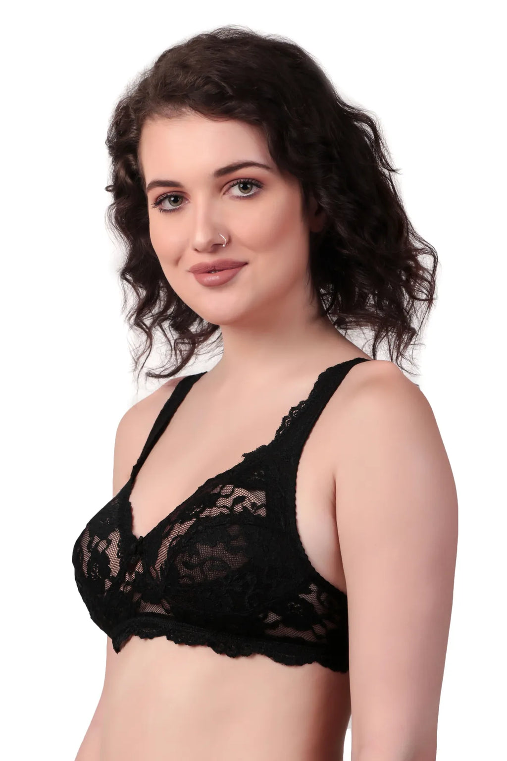 Black Premium Non Padded Solid Net Bra For Women