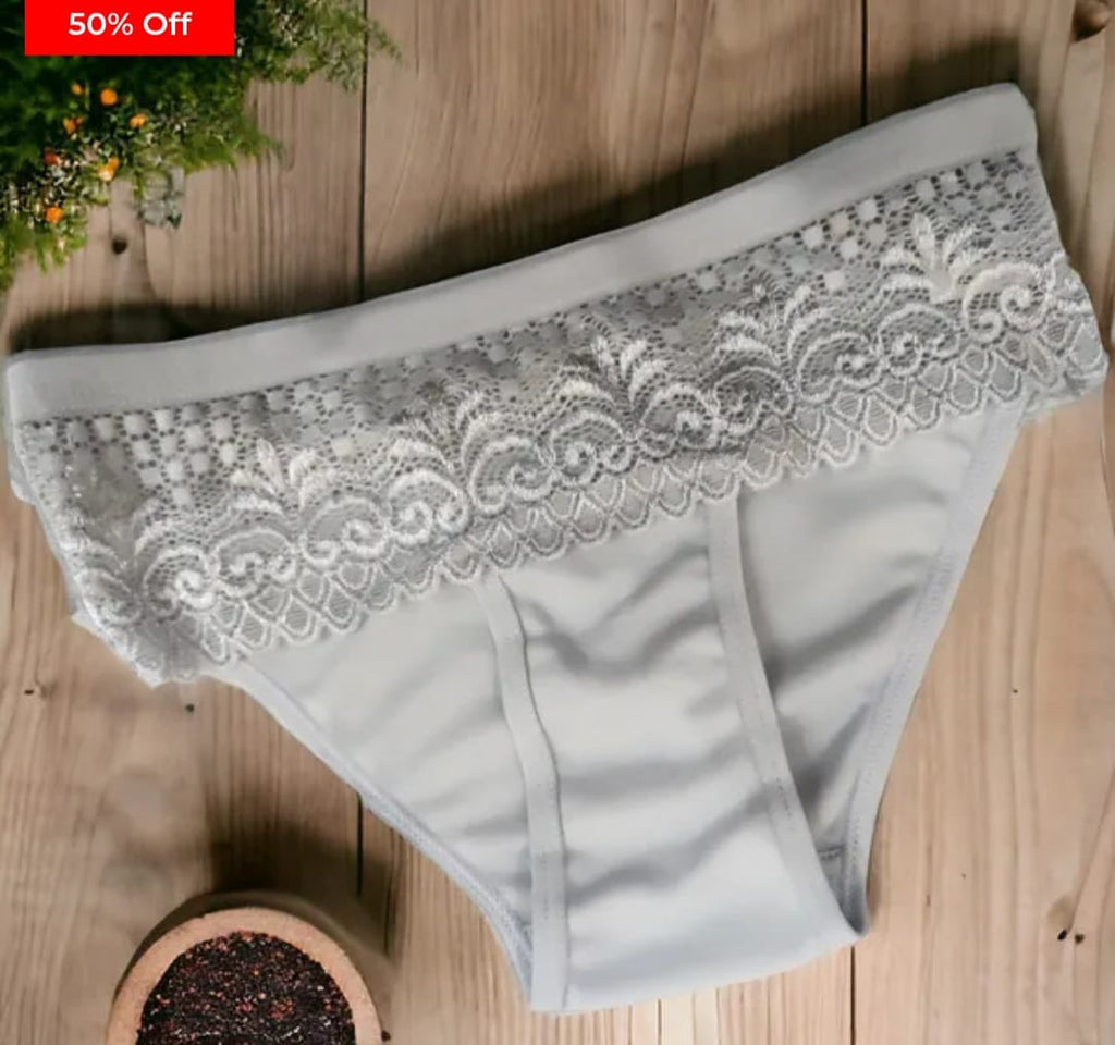 Fancy Net Hipster Panty for Women Cotton Blend Mid-Rise Everyday Panties (Grey, Beige & Pink | Pack of 3)