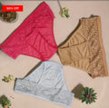 Fancy Net Hipster Panty for Women Cotton Blend Mid-Rise Everyday Panties (Grey, Beige & Pink | Pack of 3)