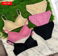 Padded Bra and Panty Set Pack of 3 Solid Color Matching Lingerie Combo for Women