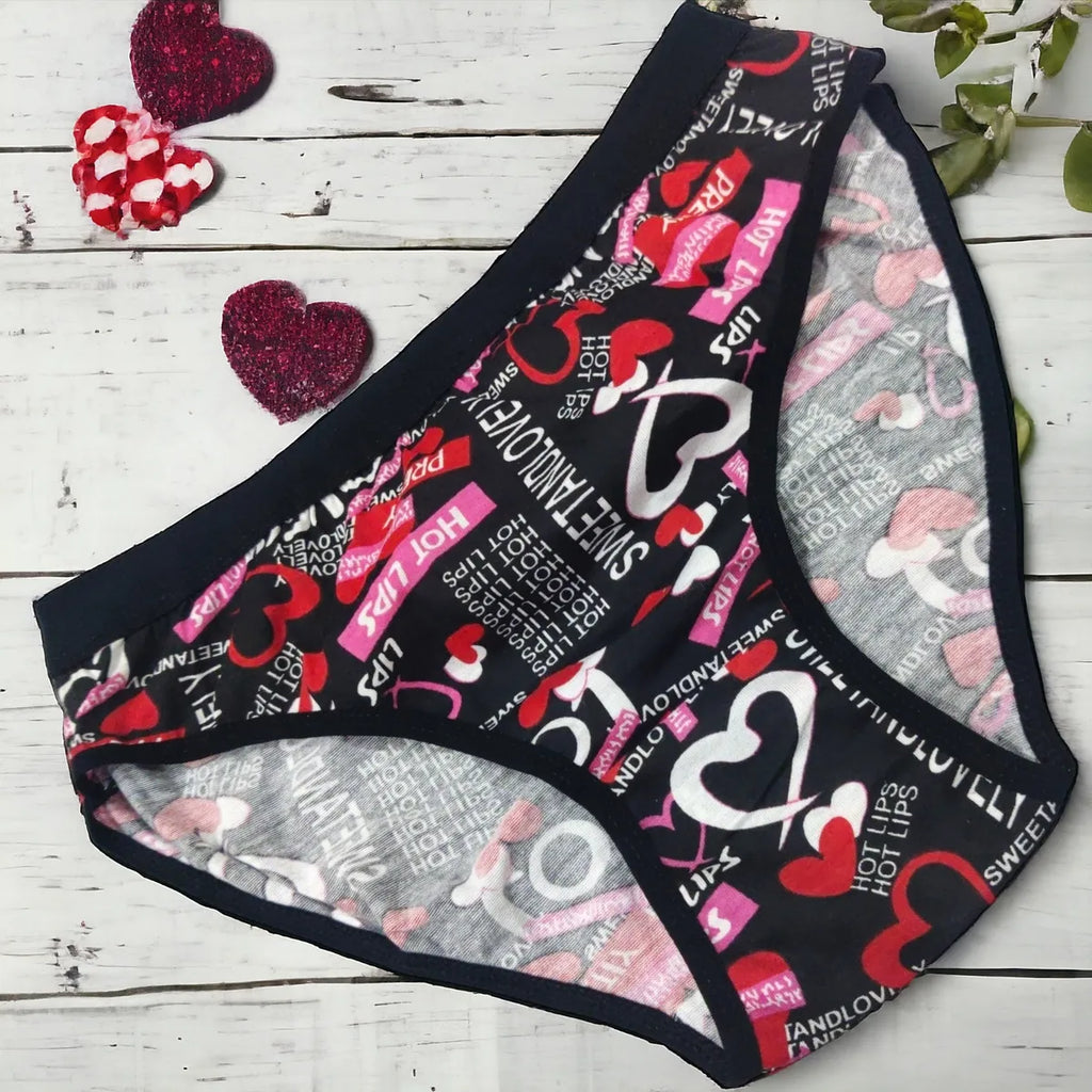 Women's Love Print Cotton Blend Panty- Pack of 3(Black,Red, grey) Soft, Stylish, Comfortable for daily wear