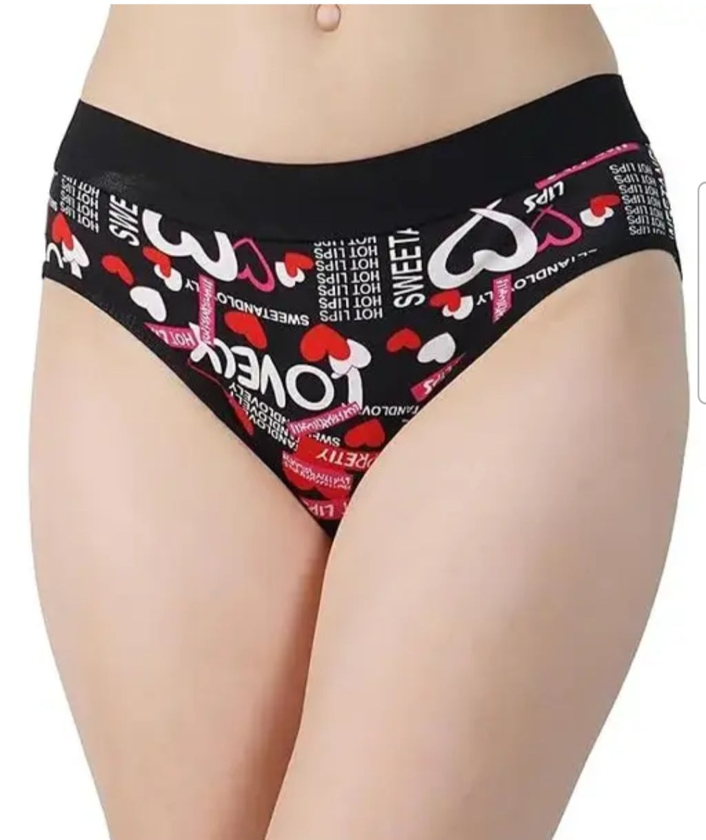 Women's Love Print Cotton Blend Panty- Pack of 3(Black,Red, grey) Soft, Stylish, Comfortable for daily wear