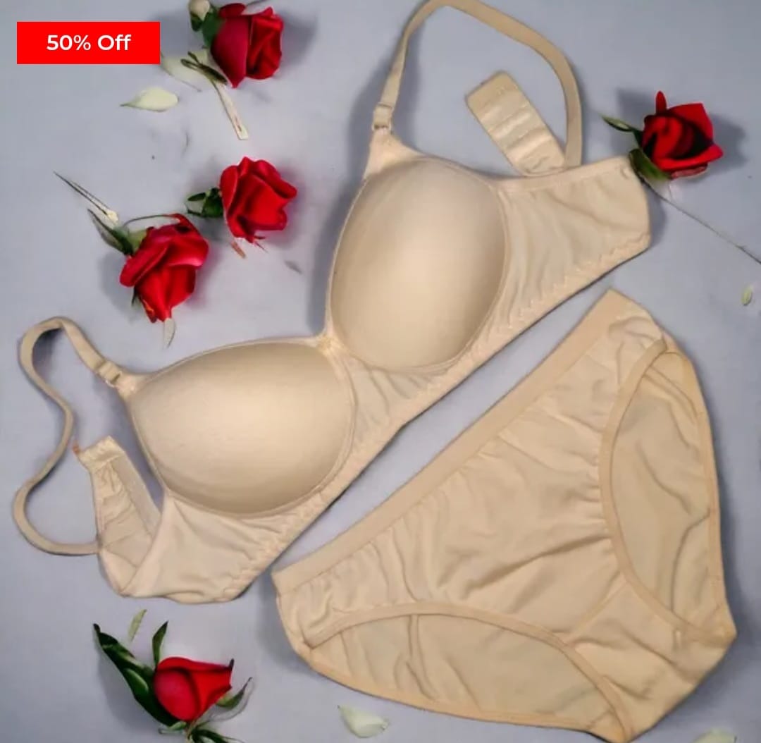 Padded Bra and Panty Set Pack of 3 Solid Color Matching Lingerie Combo for Women