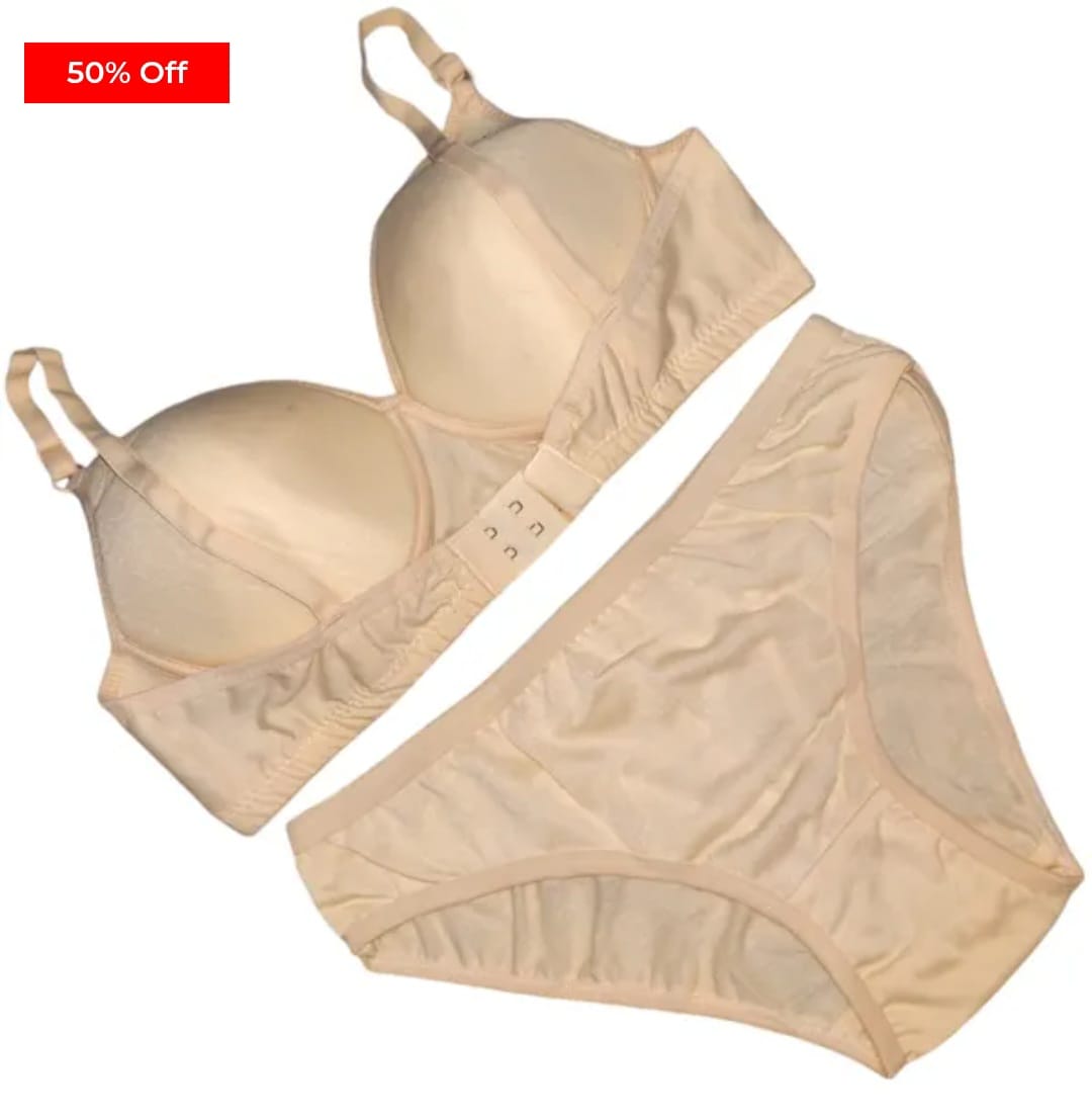 Padded Bra and Panty Set Pack of 3 Solid Color Matching Lingerie Combo for Women