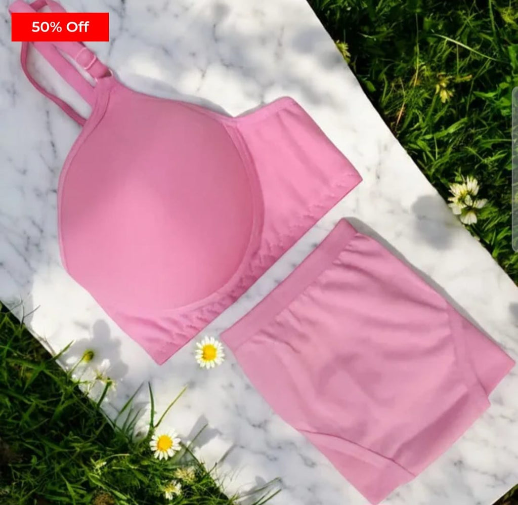 Padded Bra and Panty Set Pack of 3 Solid Color Matching Lingerie Combo for Women