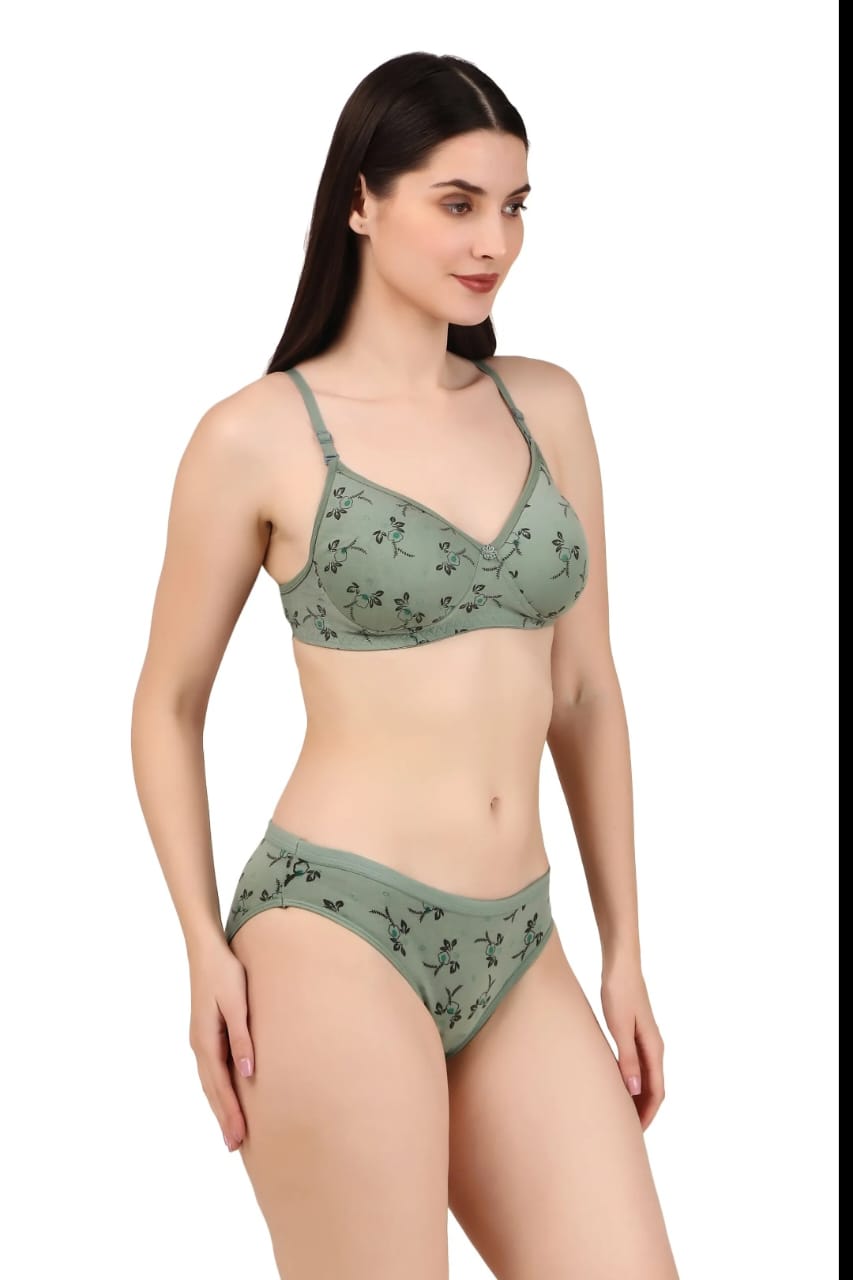 Premium Printed Padded Bra and Panty Set Pack of 3 Matching Lingerie Sets for Women
