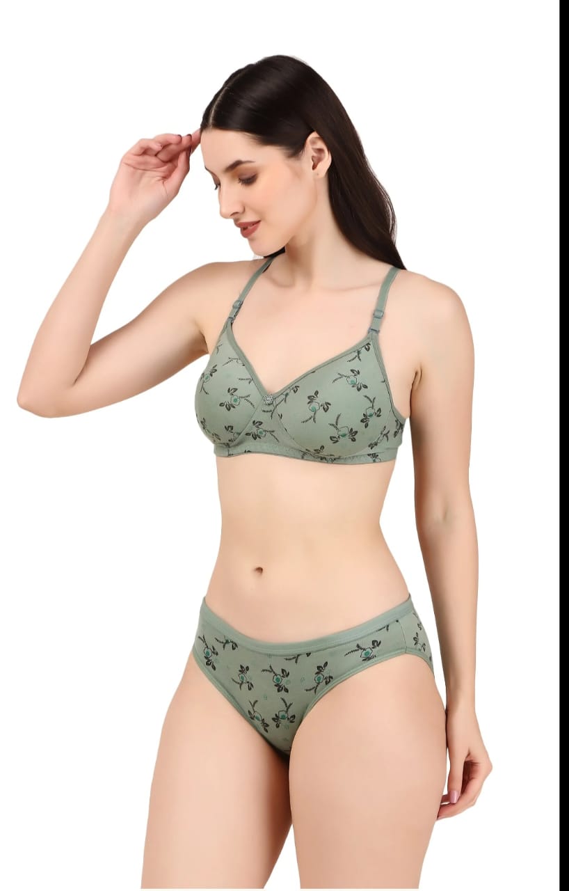 Premium Printed Padded Bra and Panty Set Pack of 3 Matching Lingerie Sets for Women