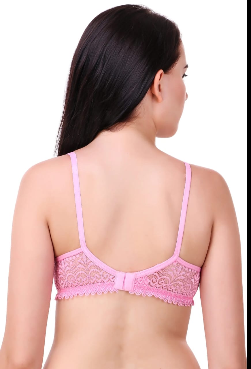Premium Pink Lace Bralette for Women Non Padded Wireless Bra in Blush Rose Color
