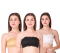 Full Coverage Padded Lace Bralette Pack of 3 Wireless Bra in Classic Solid Shades