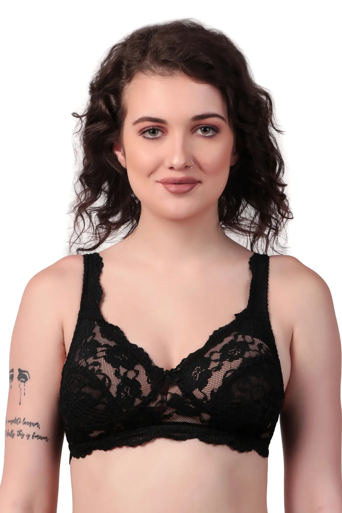 Black Premium Non Padded Solid Net Bra For Women